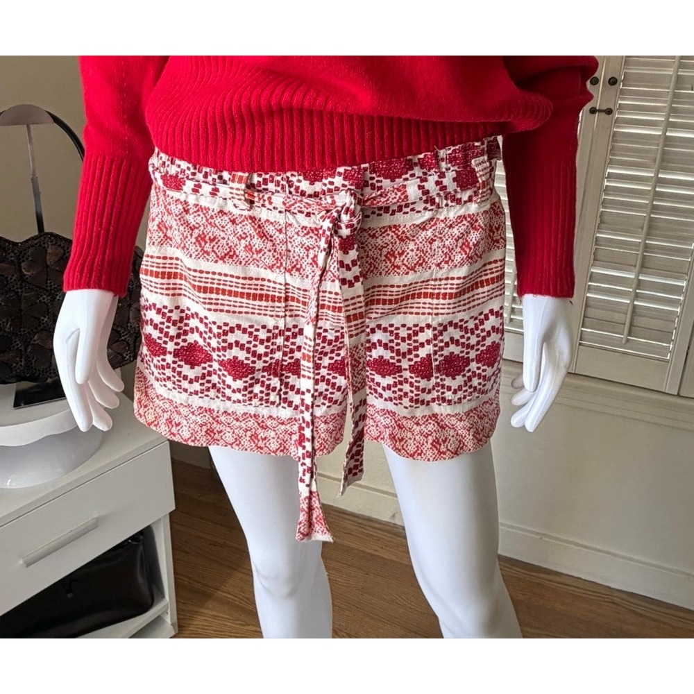 Ann Taylor LOFT Red White Patterned High Waist Shorts size small